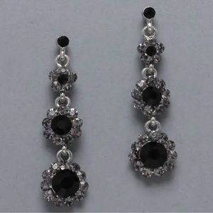 Black and Silver Flower Chandelier Dangle Earrings Austrailian Crystal Jewelry